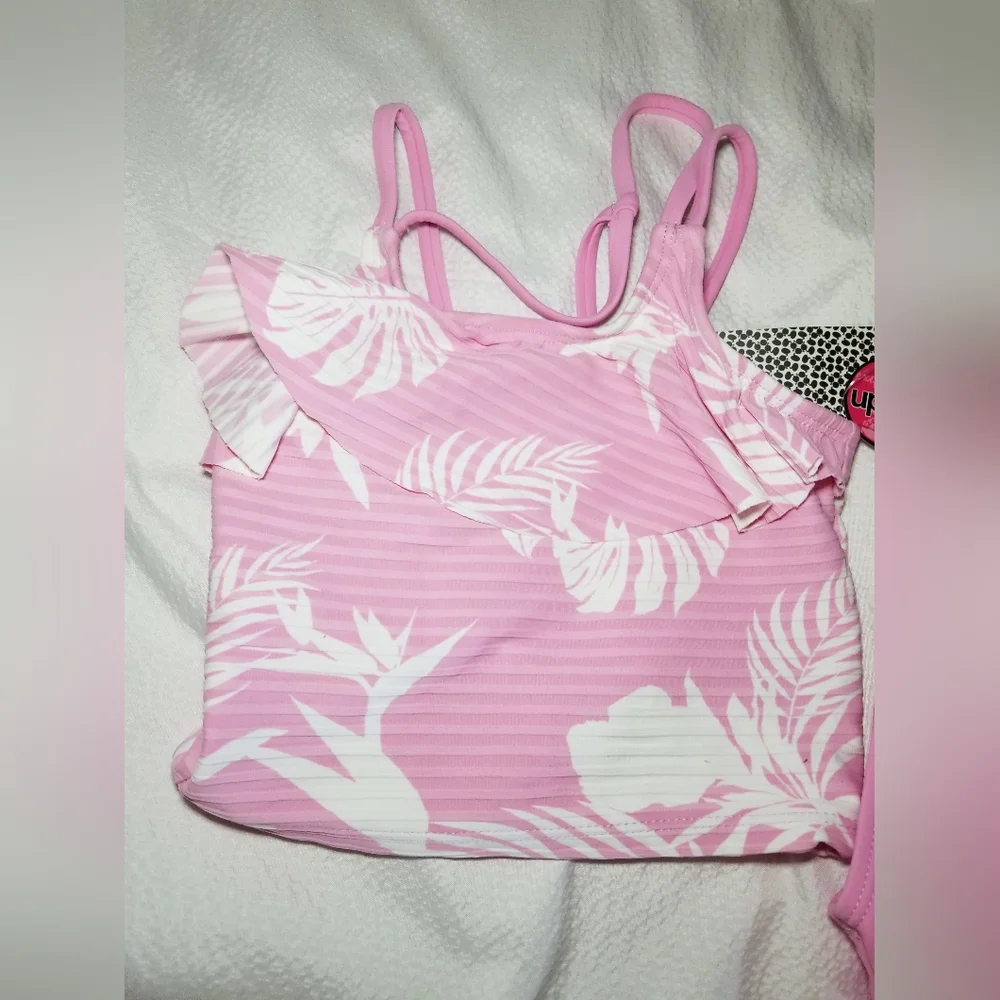 NWT little girls pink 2 piece strappy back swim bathing suit